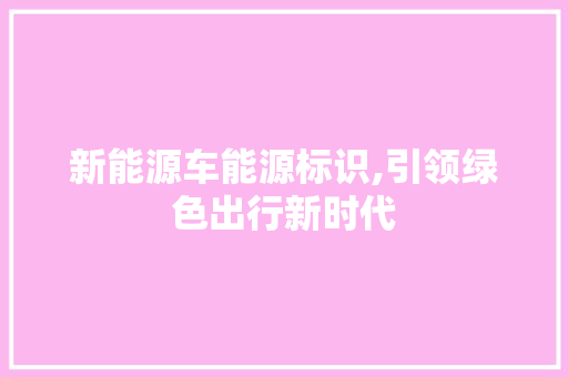 新能源车能源标识,引领绿色出行新时代