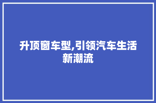 升顶窗车型,引领汽车生活新潮流