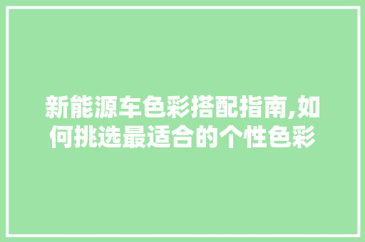新能源车色彩搭配指南,如何挑选最适合的个性色彩