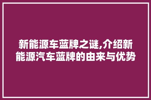 新能源车蓝牌之谜,介绍新能源汽车蓝牌的由来与优势