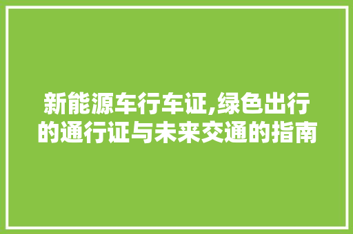 新能源车行车证,绿色出行的通行证与未来交通的指南针