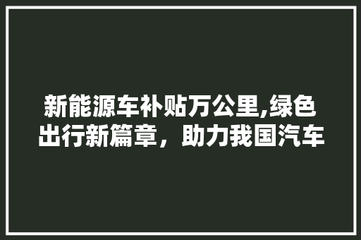 新能源车补贴万公里,绿色出行新篇章，助力我国汽车产业迈向未来