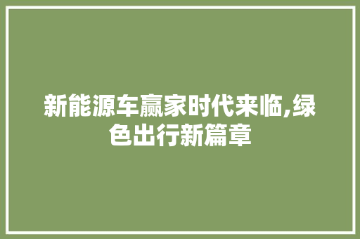 新能源车赢家时代来临,绿色出行新篇章