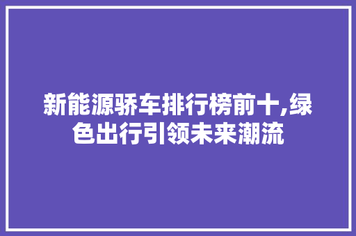 新能源骄车排行榜前十,绿色出行引领未来潮流