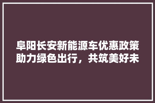 阜阳长安新能源车优惠政策助力绿色出行，共筑美好未来