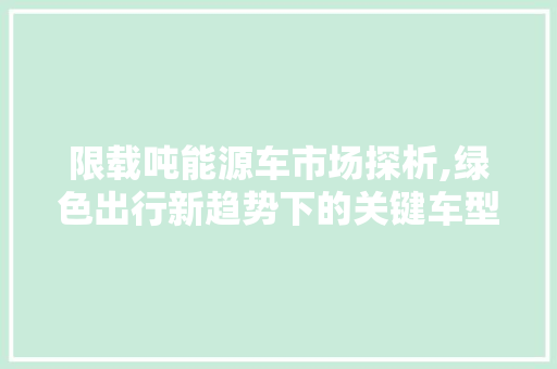 限载吨能源车市场探析,绿色出行新趋势下的关键车型分析