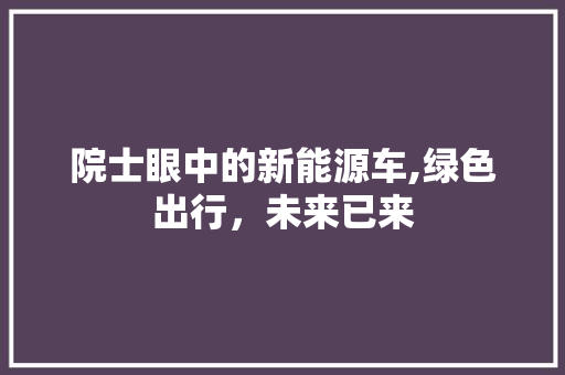 院士眼中的新能源车,绿色出行，未来已来