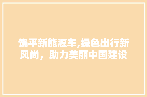 饶平新能源车,绿色出行新风尚，助力美丽中国建设