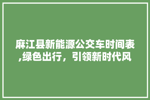 麻江县新能源公交车时间表,绿色出行，引领新时代风尚 新能源汽车