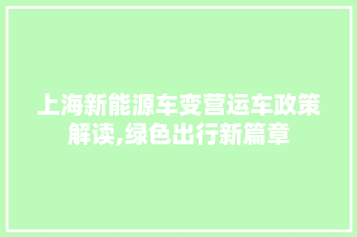 上海新能源车变营运车政策解读,绿色出行新篇章