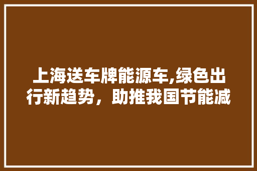 上海送车牌能源车,绿色出行新趋势，助推我国节能减排