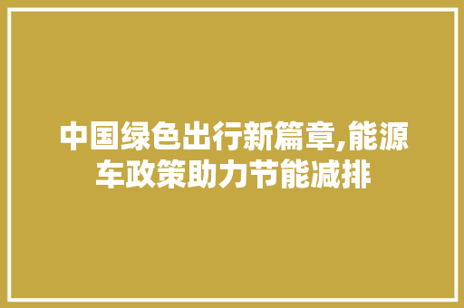 中国绿色出行新篇章,能源车政策助力节能减排