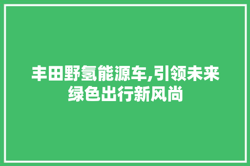 丰田野氢能源车,引领未来绿色出行新风尚