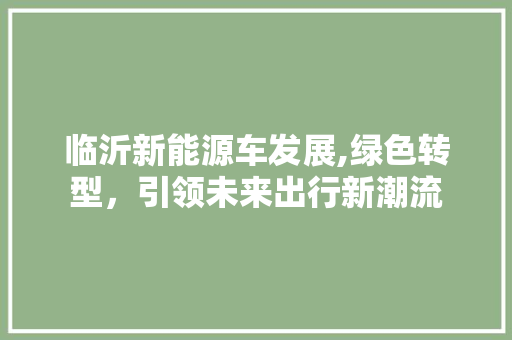 临沂新能源车发展,绿色转型，引领未来出行新潮流