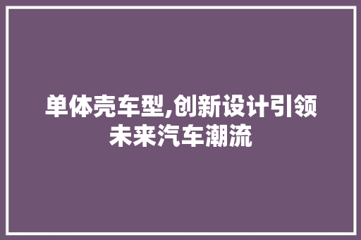 单体壳车型,创新设计引领未来汽车潮流