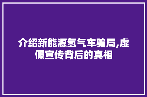 介绍新能源氢气车骗局,虚假宣传背后的真相