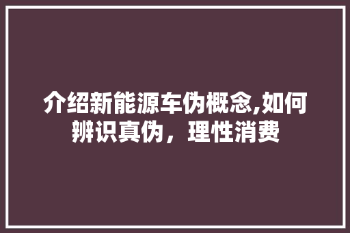 介绍新能源车伪概念,如何辨识真伪，理性消费