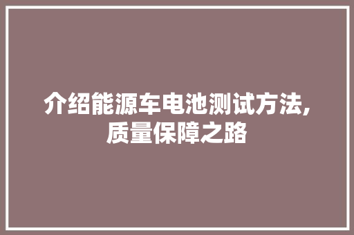 介绍能源车电池测试方法,质量保障之路