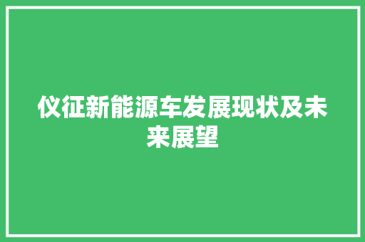 仪征新能源车发展现状及未来展望