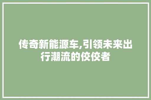 传奇新能源车,引领未来出行潮流的佼佼者