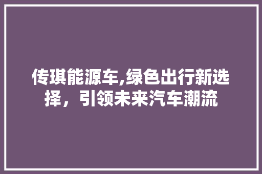 传琪能源车,绿色出行新选择，引领未来汽车潮流