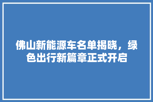 佛山新能源车名单揭晓，绿色出行新篇章正式开启