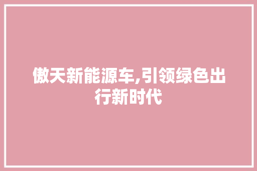 傲天新能源车,引领绿色出行新时代