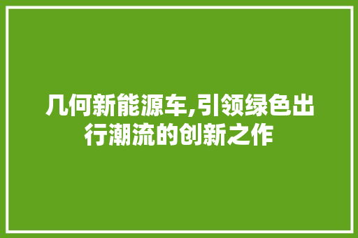 几何新能源车,引领绿色出行潮流的创新之作