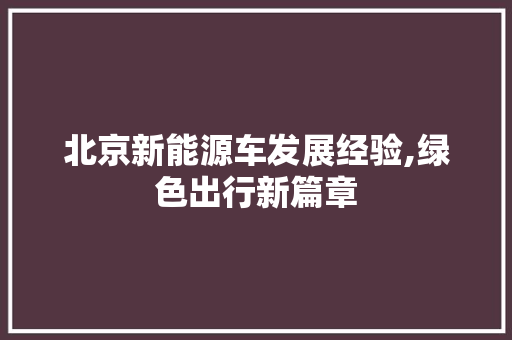 北京新能源车发展经验,绿色出行新篇章