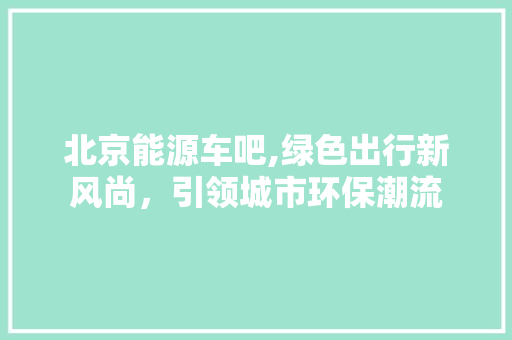 北京能源车吧,绿色出行新风尚，引领城市环保潮流