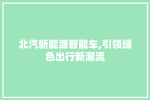 北汽新能源智能车,引领绿色出行新潮流