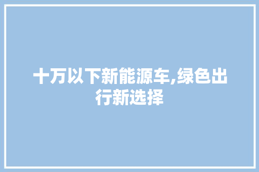 十万以下新能源车,绿色出行新选择