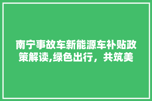 南宁事故车新能源车补贴政策解读,绿色出行，共筑美好未来