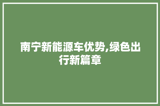 南宁新能源车优势,绿色出行新篇章