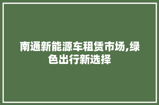 南通新能源车租赁市场,绿色出行新选择
