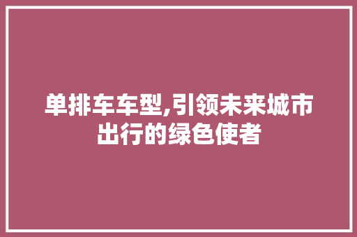 单排车车型,引领未来城市出行的绿色使者