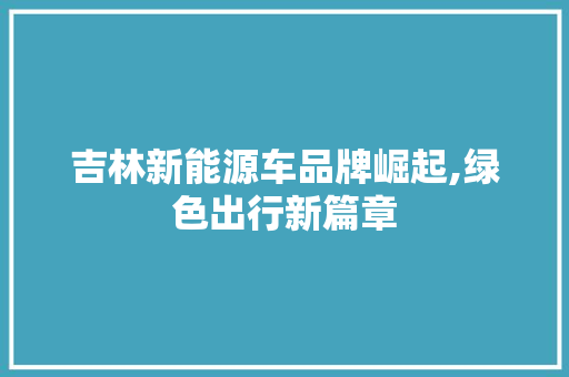 吉林新能源车品牌崛起,绿色出行新篇章