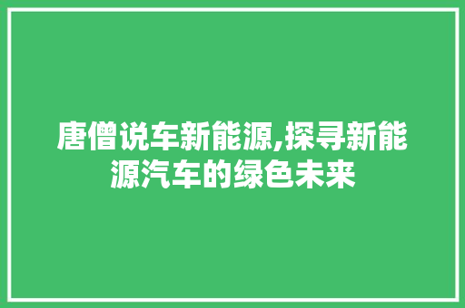 唐僧说车新能源,探寻新能源汽车的绿色未来