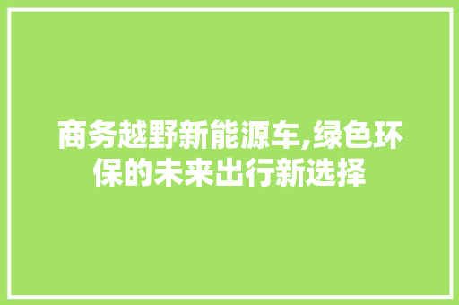 商务越野新能源车,绿色环保的未来出行新选择