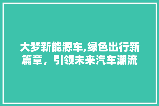 大梦新能源车,绿色出行新篇章，引领未来汽车潮流