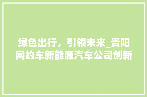 绿色出行，引领未来_贵阳网约车新能源汽车公司创新之路