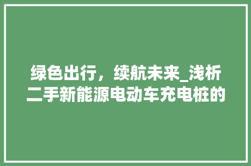 绿色出行，续航未来_浅析二手新能源电动车充电桩的市场潜力与价值