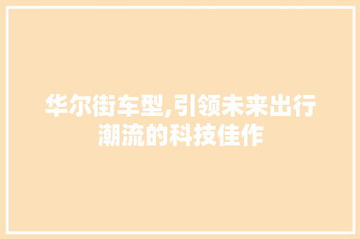 华尔街车型,引领未来出行潮流的科技佳作