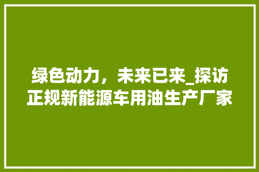 绿色动力，未来已来_探访正规新能源车用油生产厂家