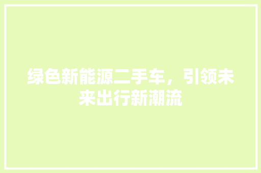 绿色新能源二手车，引领未来出行新潮流