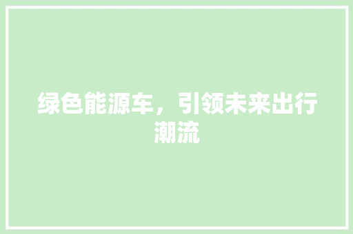 绿色能源车，引领未来出行潮流