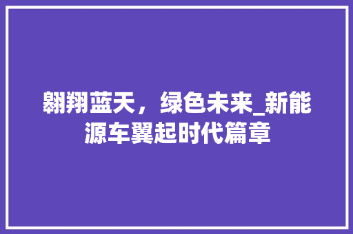 翱翔蓝天，绿色未来_新能源车翼起时代篇章