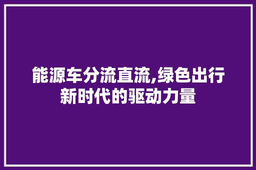 能源车分流直流,绿色出行新时代的驱动力量