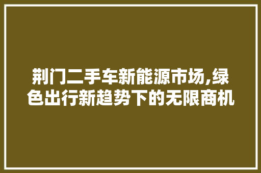荆门二手车新能源市场,绿色出行新趋势下的无限商机