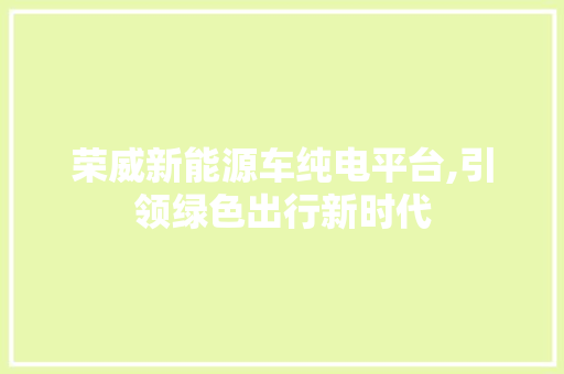 荣威新能源车纯电平台,引领绿色出行新时代